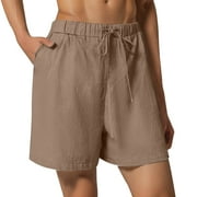 Women's Pants Petite Dressy Cotton Waist Elastic Summer Shorts Shorts And High Solid Waist Shorts Trousers